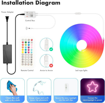 Neon Rope Lights, RGB LED Strip Lights App Control Smart Neon Strip Lights Music Sync RGB Lights