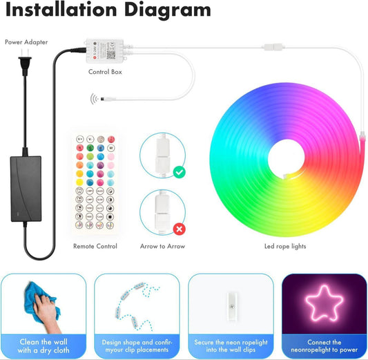 Neon Rope Lights, RGB LED Strip Lights App Control Smart Neon Strip Lights Music Sync RGB Lights